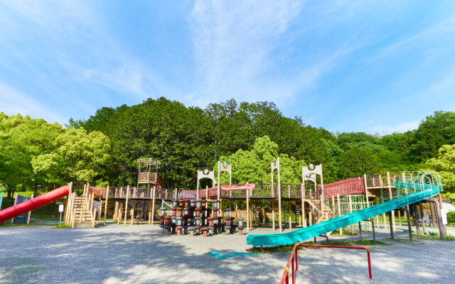 夏休み0円スポット-岐阜県関市の森の遊び場！地上15ｍ樹上アスレチックも