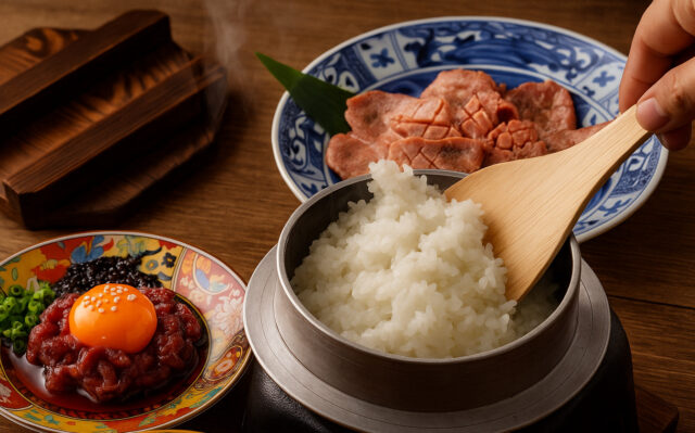 777円でタン元食べ比べ+赤身ユッケ+釜炊きご飯セット！肉のよいち名駅
